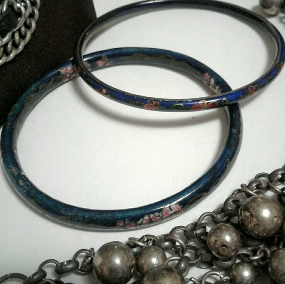 Silver Tone Jewelry and Enameled Bracelet Bundle - Picture 3 of 4